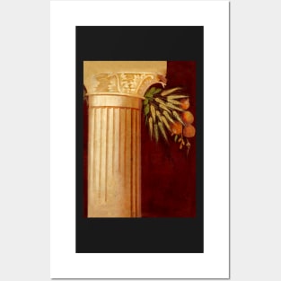 Roman column fresco with wheat and fruit Posters and Art